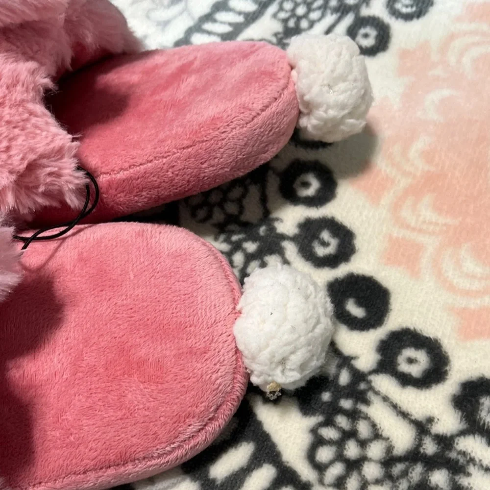 Pink Bunny Slippers Girls Plush House Shoes 11/12 New Comfy